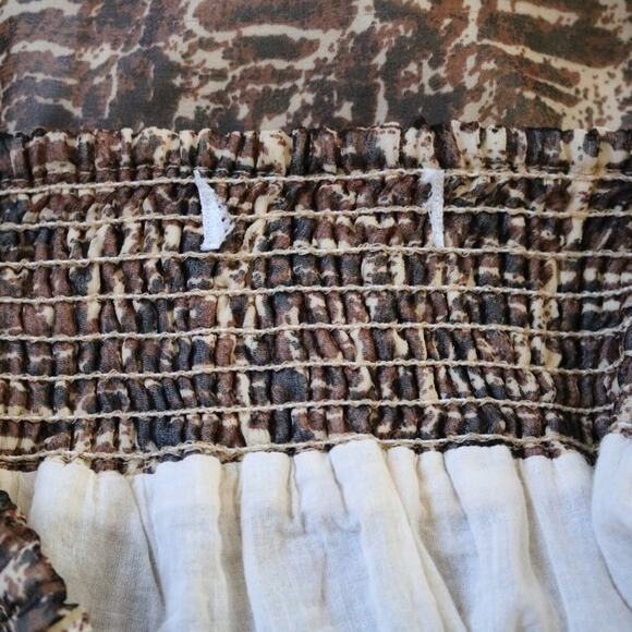 Brown & Cream Abstract Print Elastic Waist High Low Midi Skirt - Picture 7 of 7